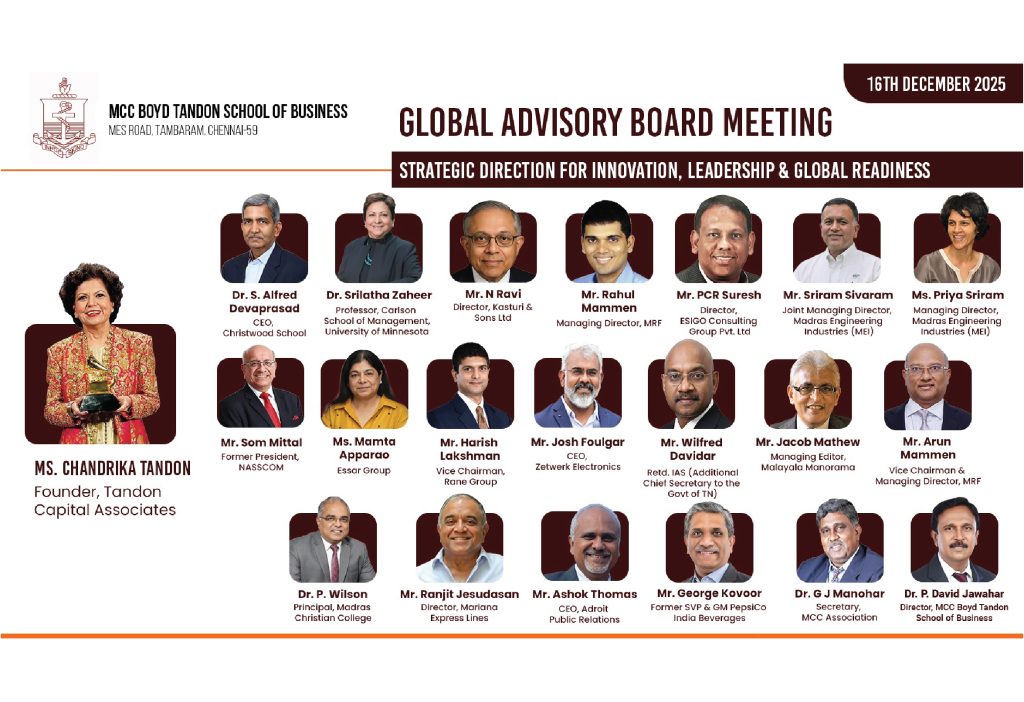 The MCC Boyd Tandon School of Business is convening its Global Advisory Board